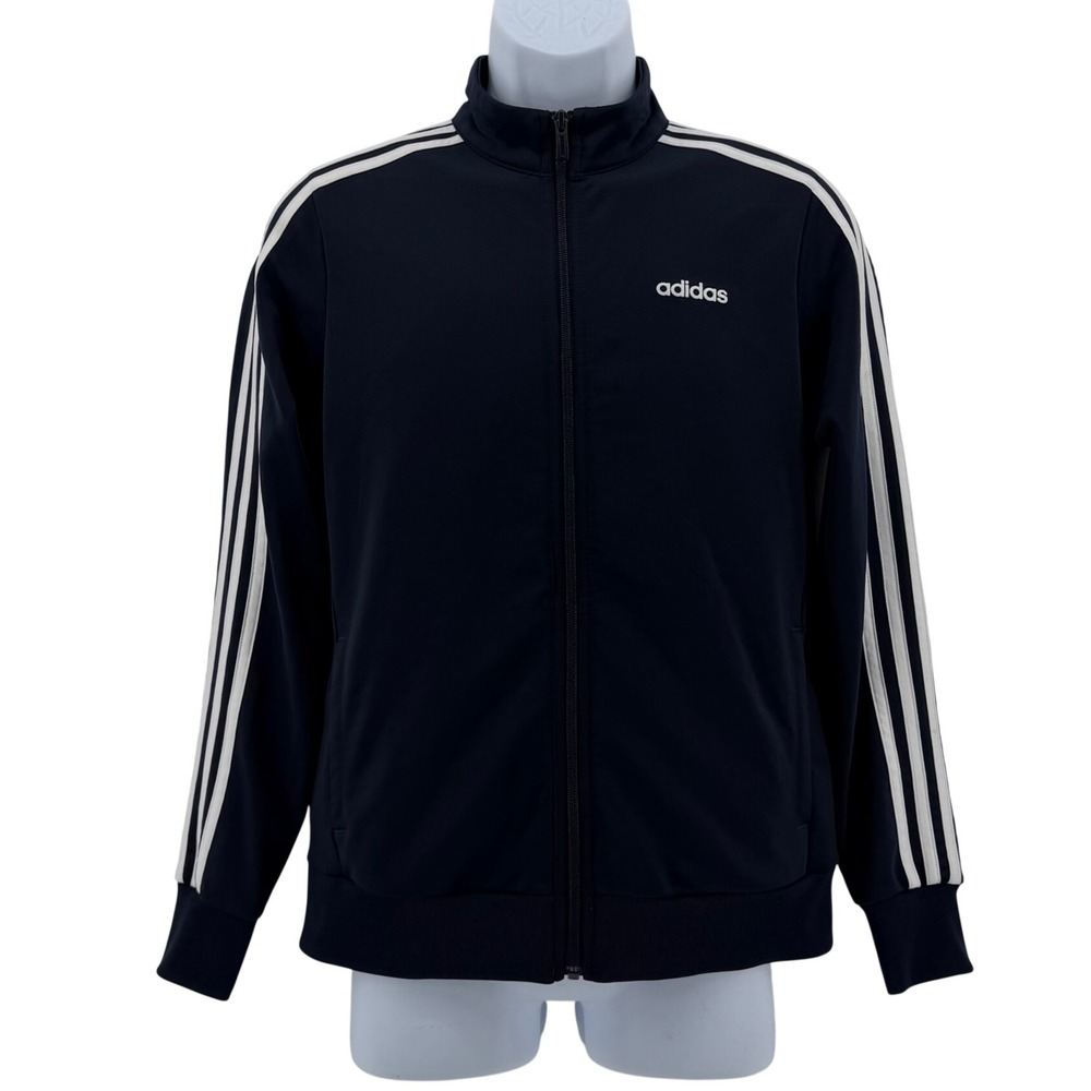 Adidas Track Jacket Mens Medium Navy Blue White 3 Stripe Full Zip Sportswear